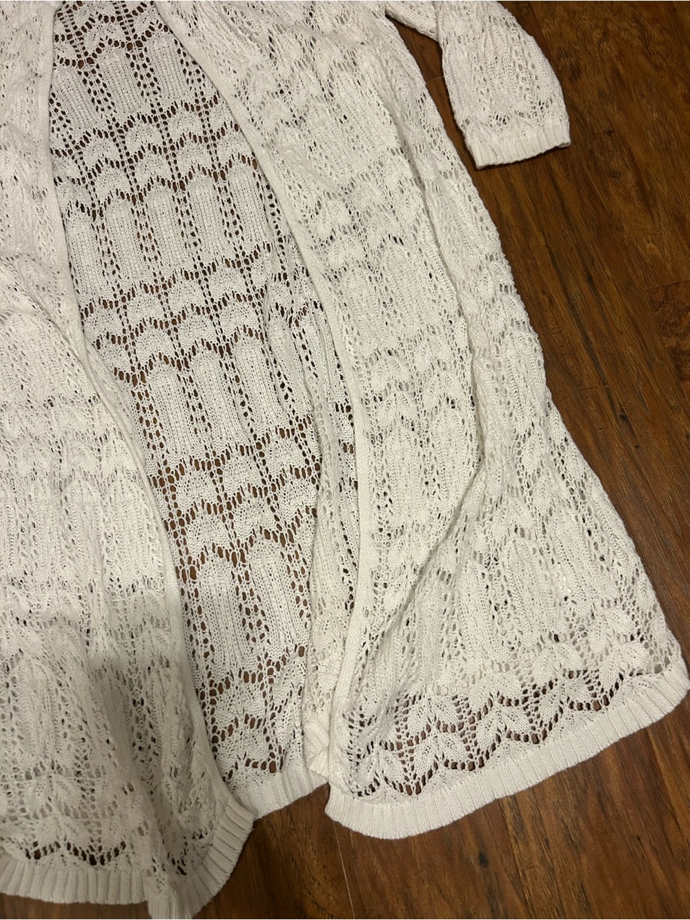 Cream Open-Knit Long Cardigan Cottagecore Fairy Whimsical Cover-up Summer - Picture 5 of 6